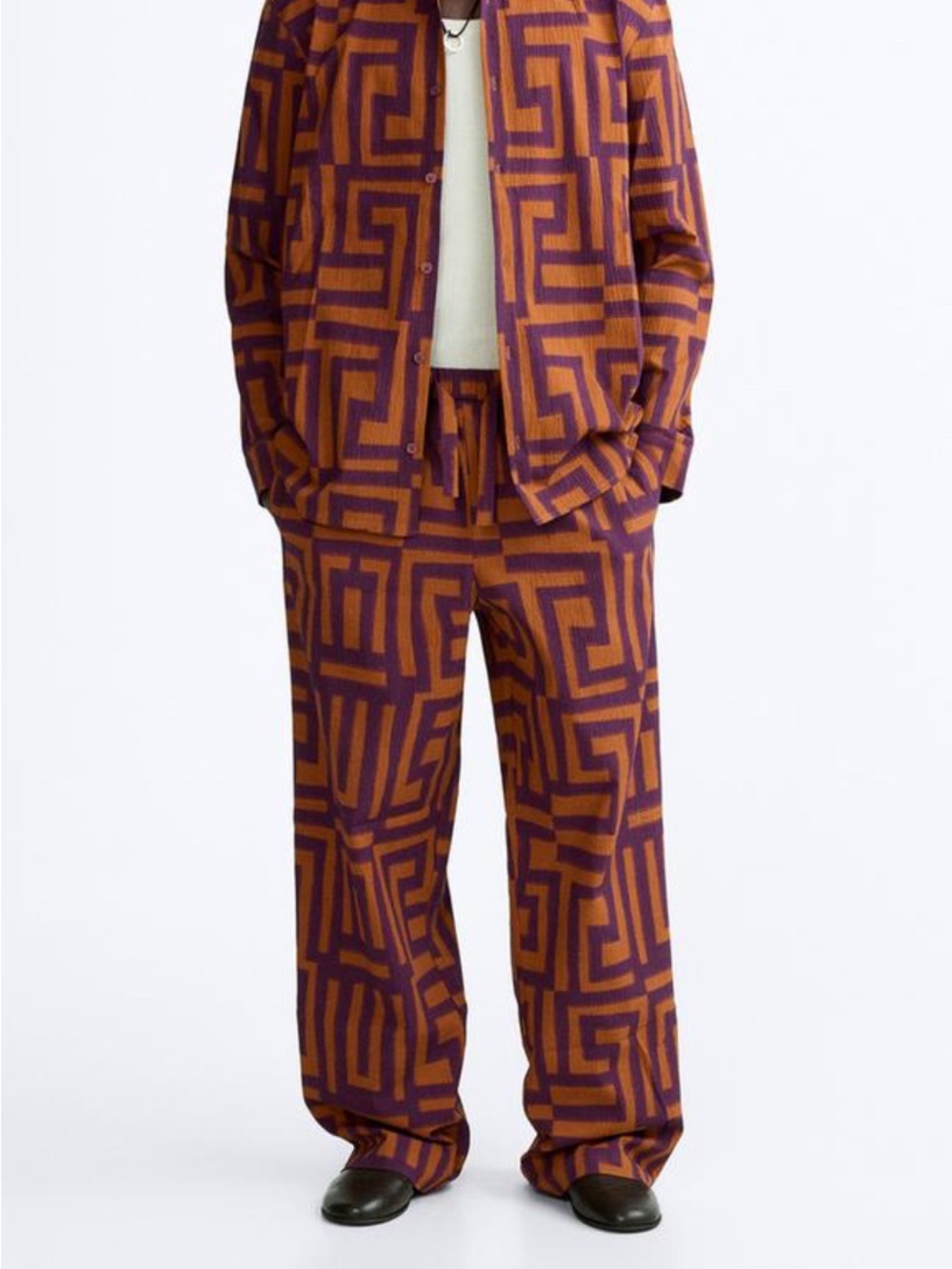 RARE Zara x Casa Josephine Patterned Seersucker Wide Leg Lounge Pants XL